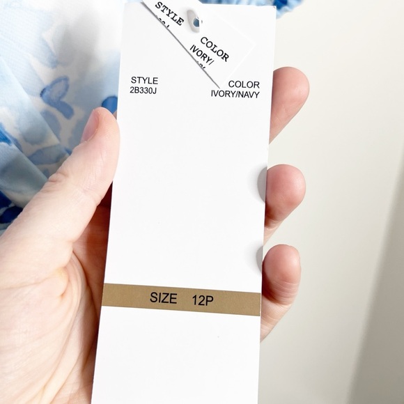 New with Tags Be By Chetta B Women's Ivory Navy Fitted Mini Ruched Ruffle Dress - Picture 13 of 16